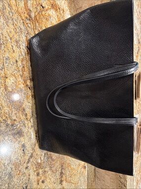 B May (made in Michigan) Black Leather Tote Bag with Dual Shoulder Straps